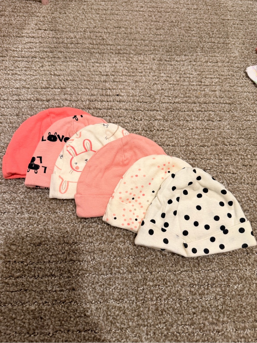 Baby Girls Cotton Beanie Hat Pack - Pink & White Dot & Bunny Prints